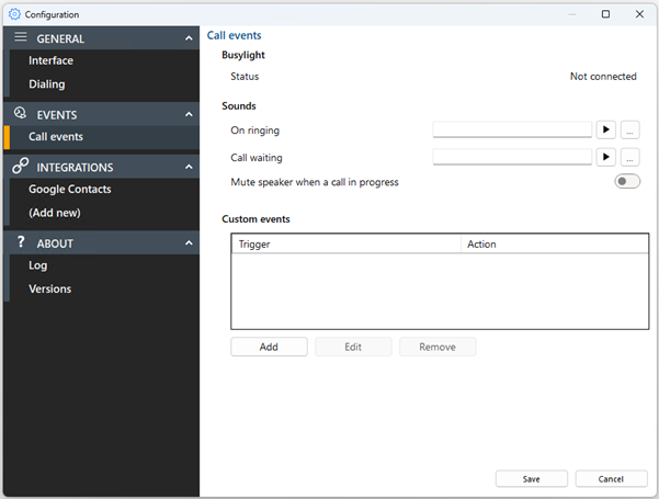 configuration settings call events