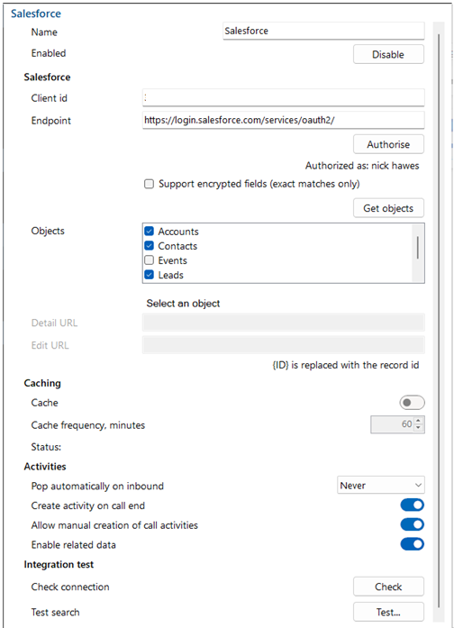 Configuration settings integrations salesforce setup