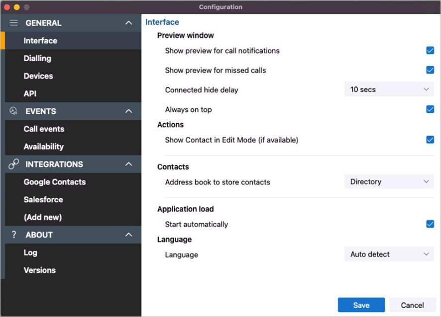 configuration settings menu