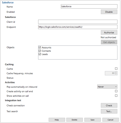 Configuration settings integrations salesforce setup