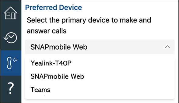 tray mode preferred device drop-down menu