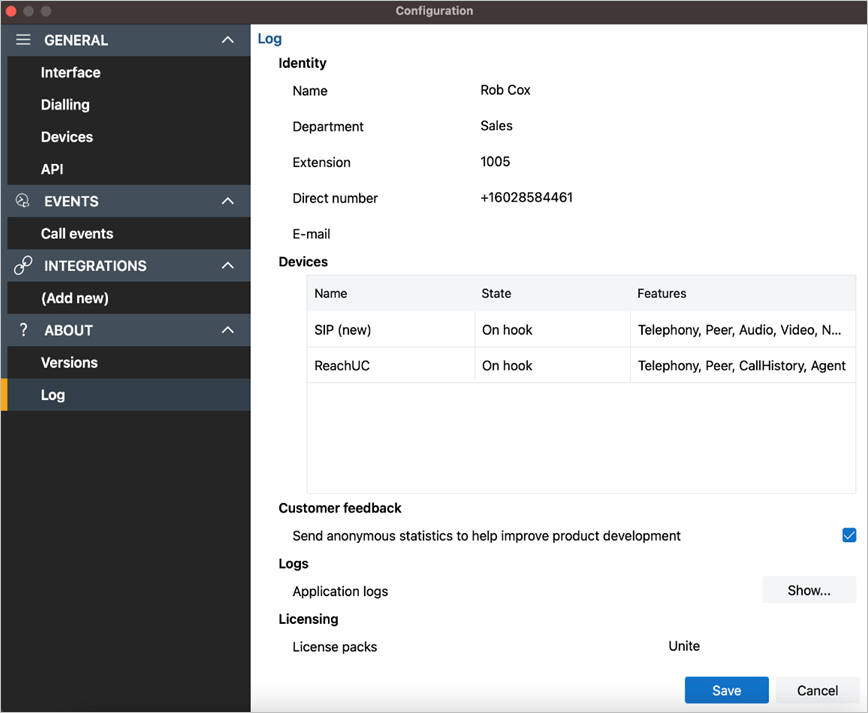 configuration settings log